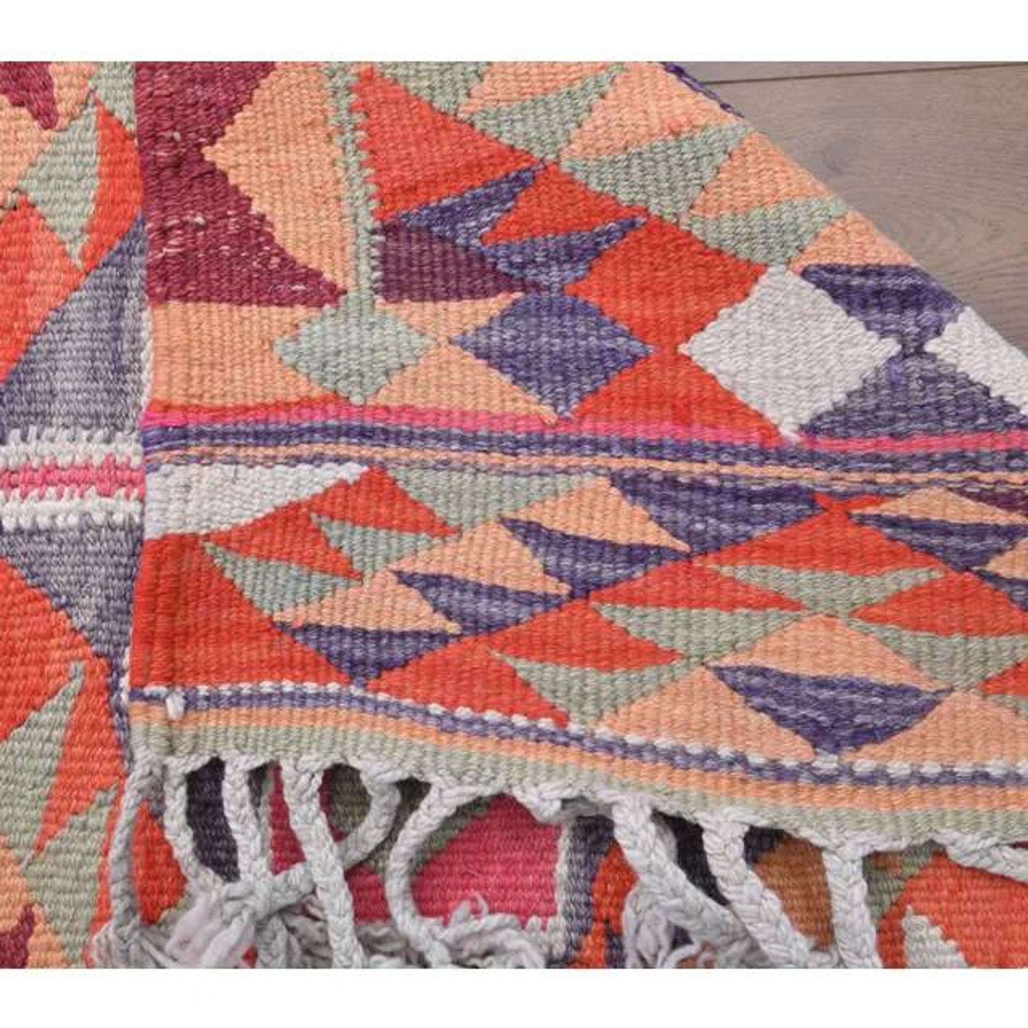 1970s Vintage Turkish Hand-Knotted Wool Cotton Pink Runner Rug 92x343