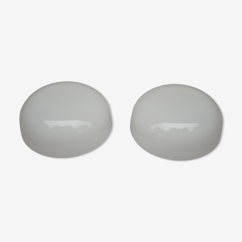 Set of two ceiling lights in white opaline, 60-70s