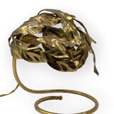 Hollywood regency set of 2 brass leaves table lamps, Bottega Gadda Italy, 1970s