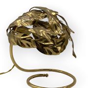 Hollywood regency set of 2 brass leaves table lamps, Bottega Gadda Italy, 1970s