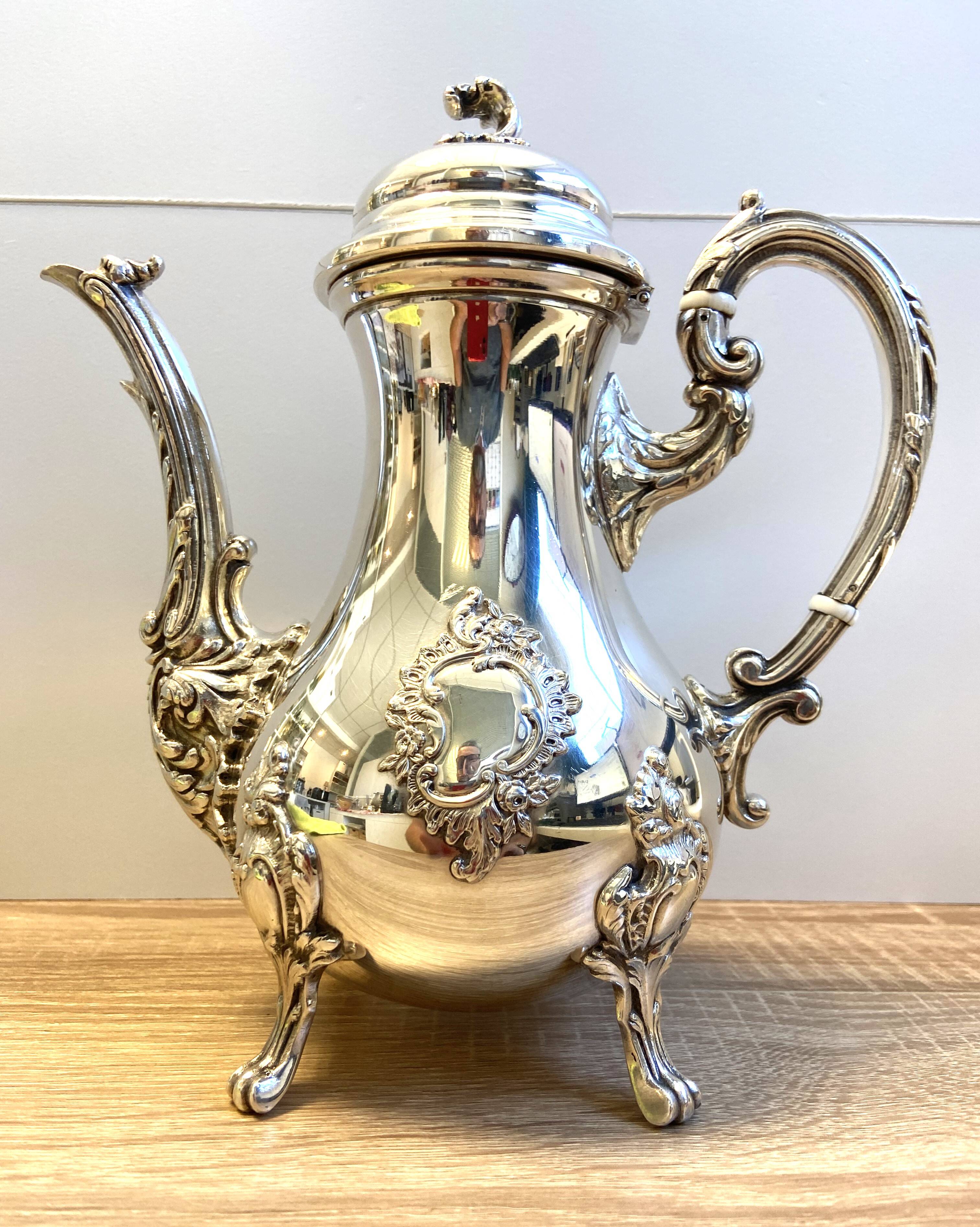 Elegant Louis XV Style Rocaille Silver Metal Tea Coffee Pot