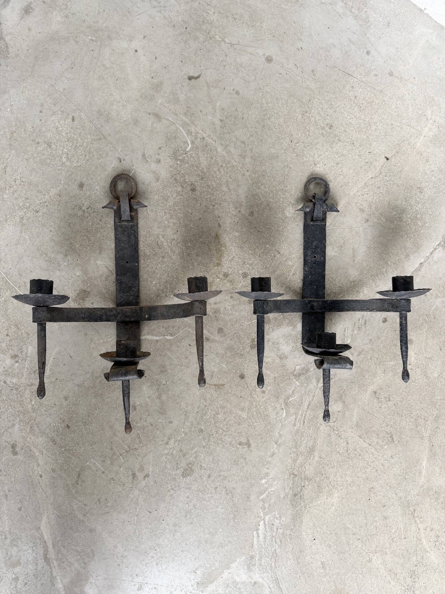 Wrought iron candle holders 1900 brutalist sconces
