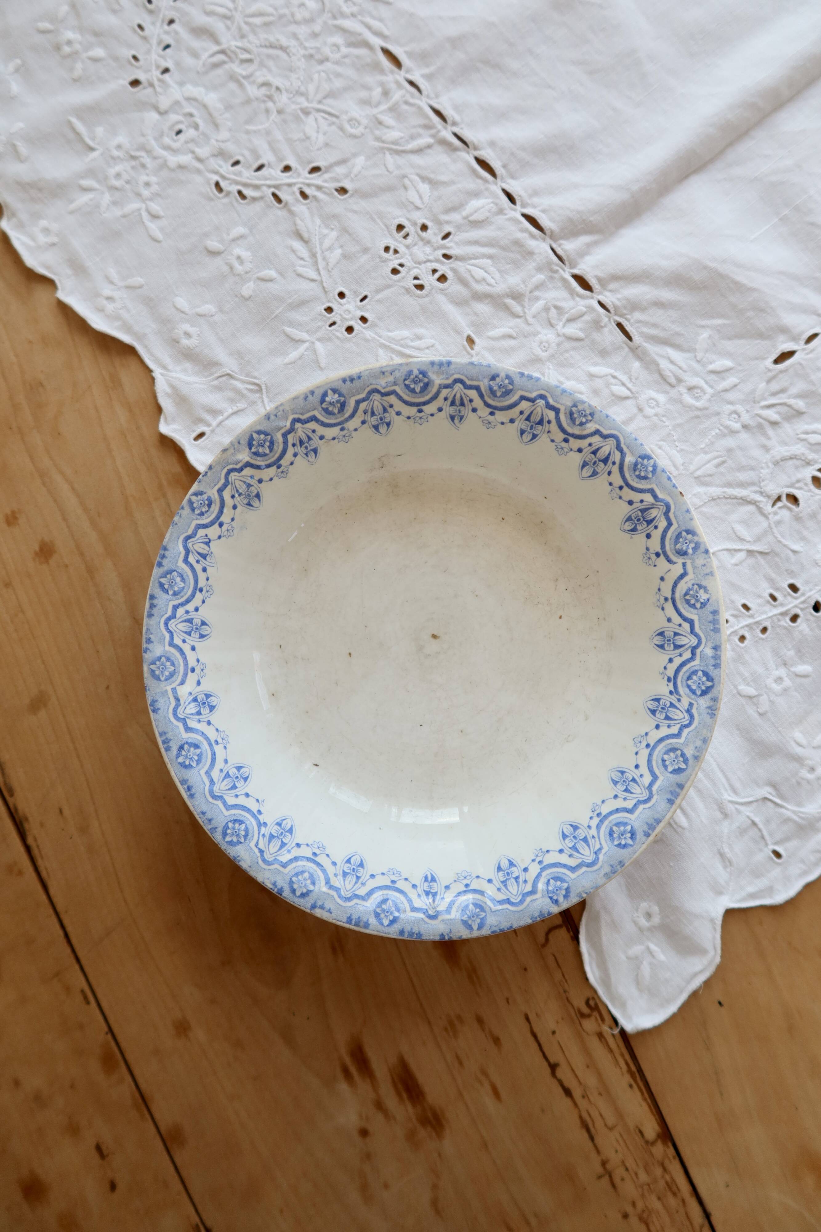 Old round deep plate ironstone Boch La Louvière Clara – Blue decoration