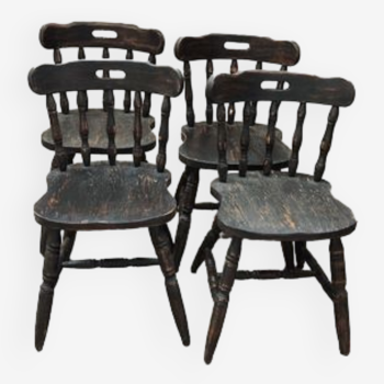 Série de 4 chaises bistro western bois massif patine noire