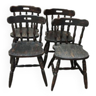 Série de 4 chaises bistro western bois massif patine noire