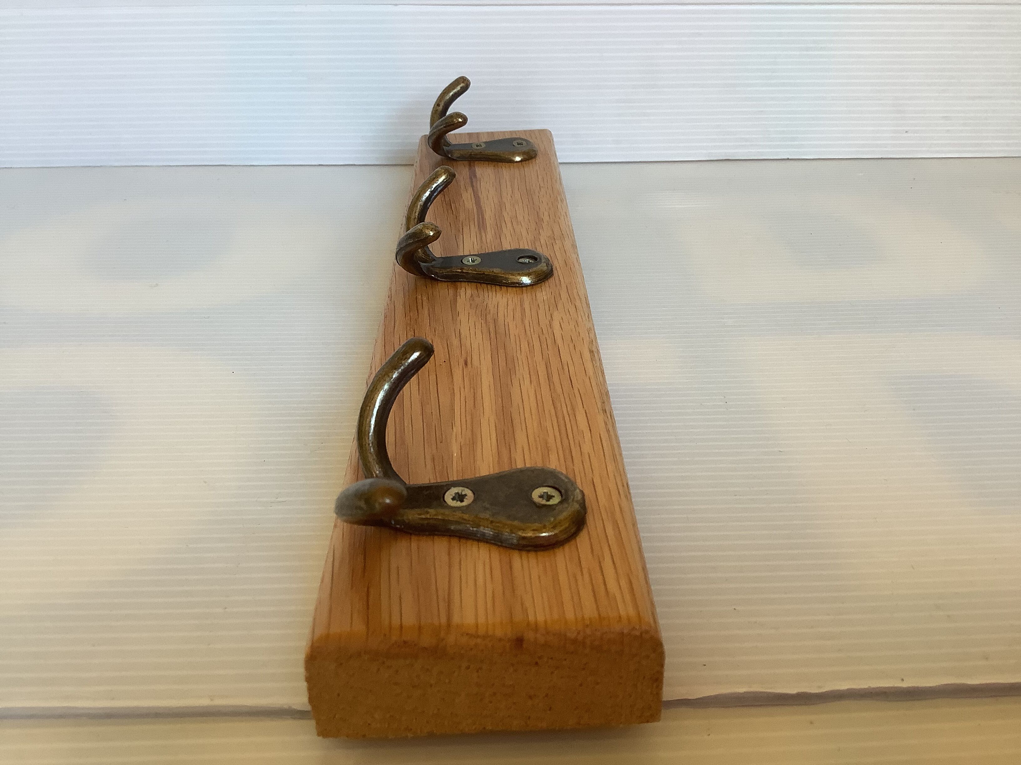 Wood metal coat rack three double hooks