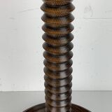 Brutalist Wood Turned Wine Press Side Table