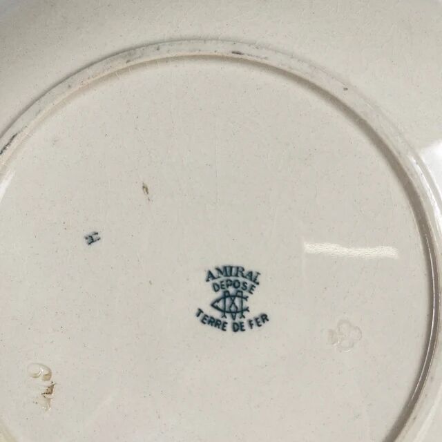Set of 8 dessert plates in ironstone "Amiral", Creil & Montereau, green-blue, late 19th century.