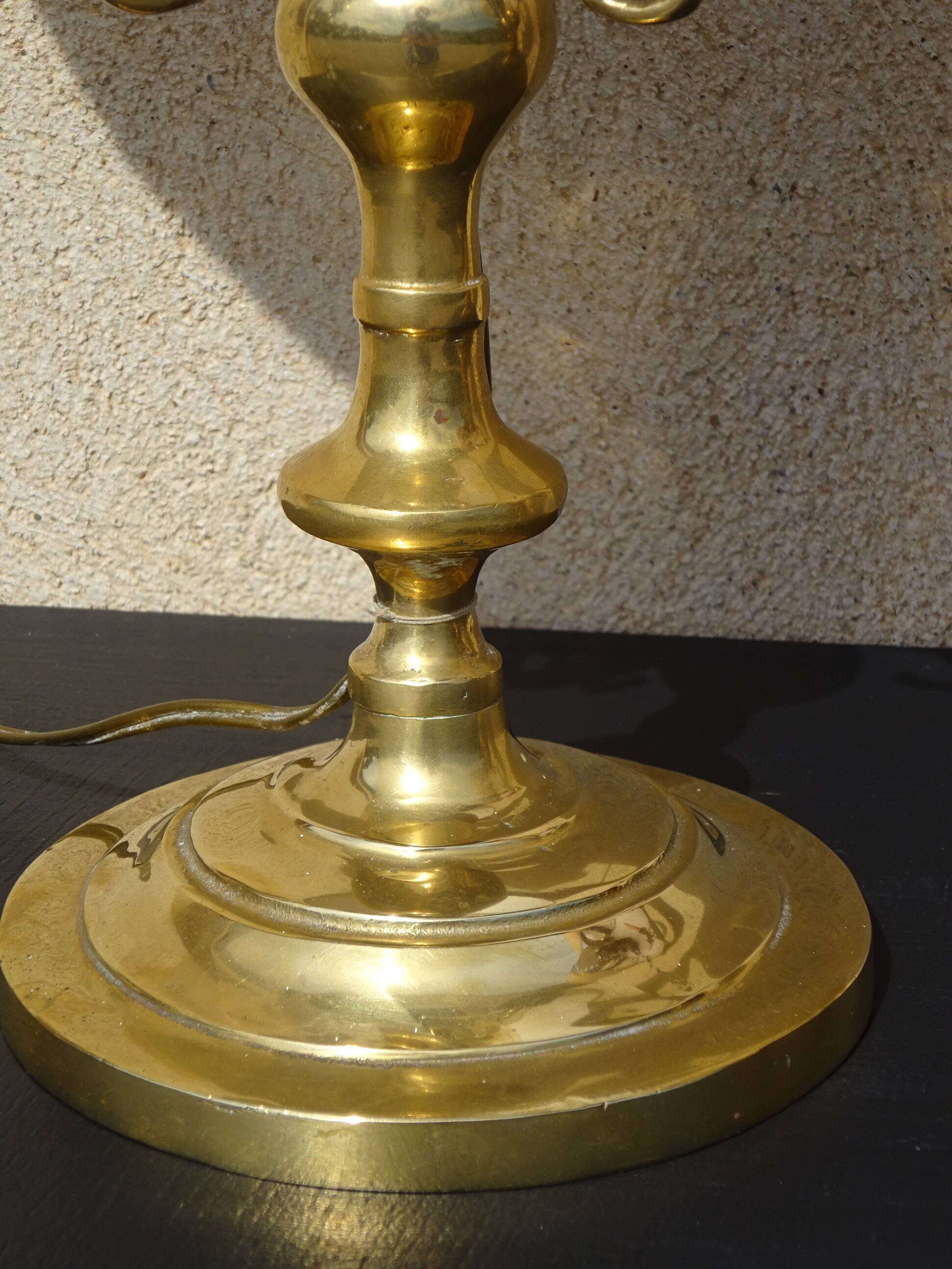 Copper candlesticks adapted as bedside lamps, the pair.