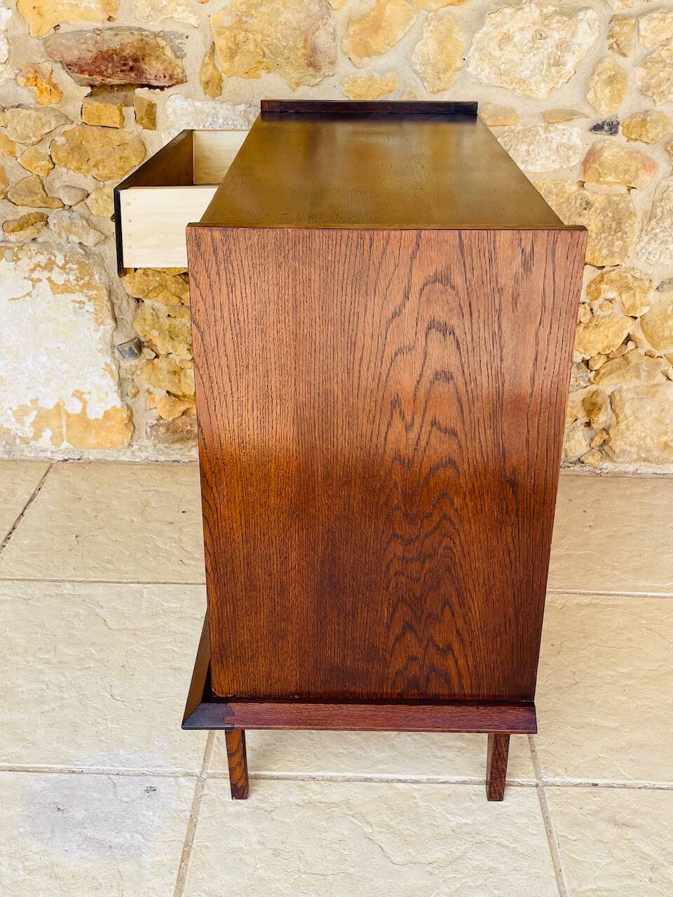 Large vintage chest of drawers with four drawers and one door in oak, circa 1960s