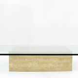 Table basse en travertin et verre du milieu du siècle