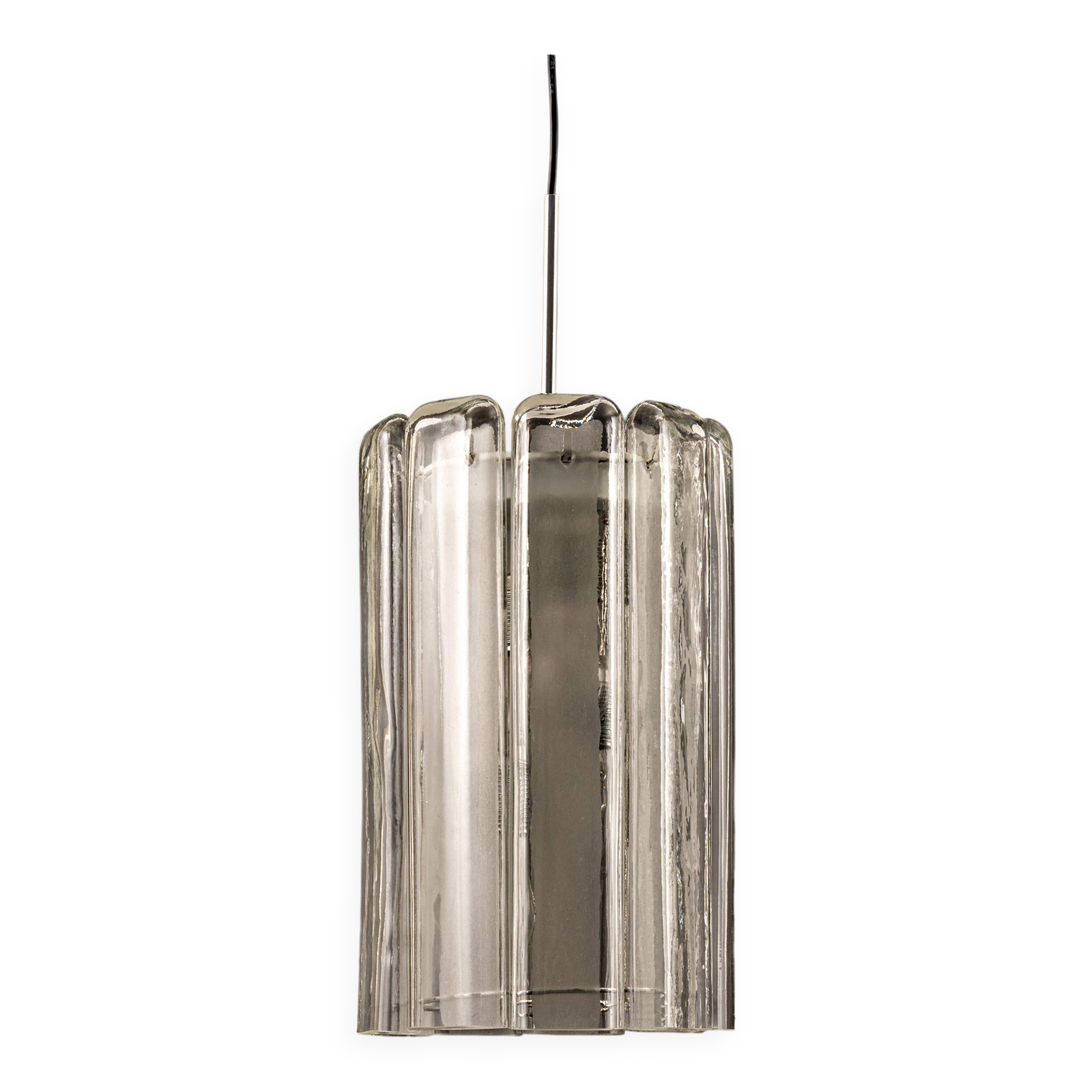 Cylindrical suspension light with crystal glass by Doria, Germany, 1970s.