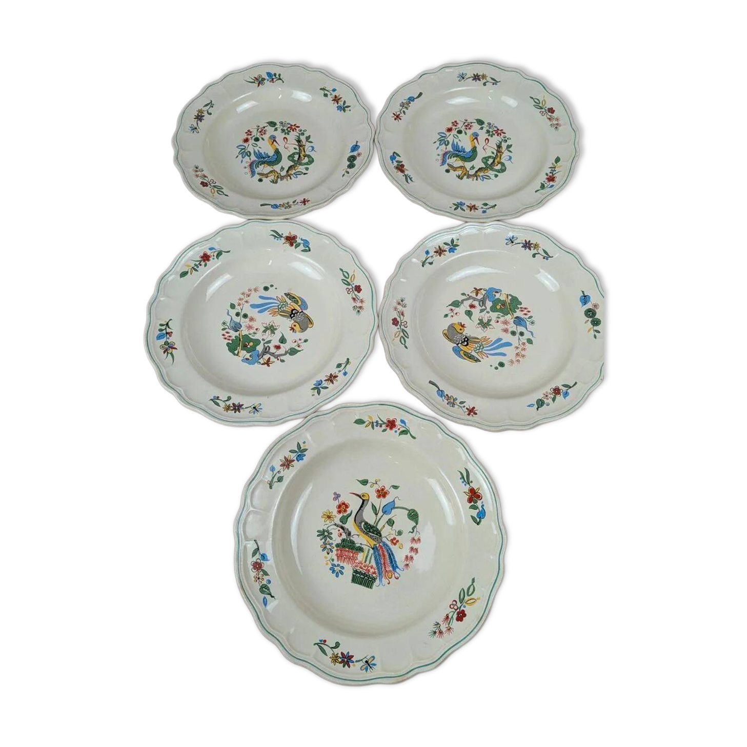 Lot de 5 assiettes creuses Salins décor oiseaux