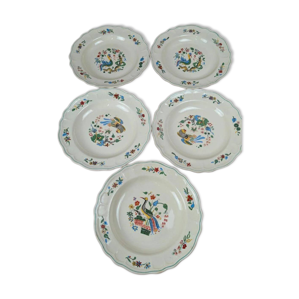 Lot de 5 assiettes creuses Salins décor oiseaux