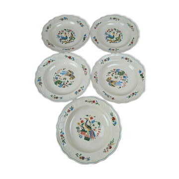 Set of 5 deep plates Salins with bird design.