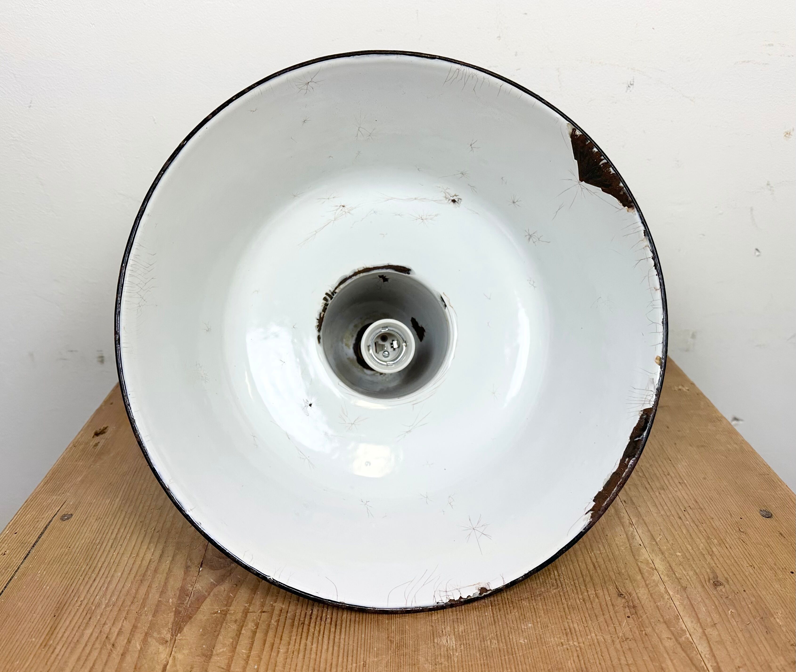 Industrial Black Enamel Factory Lamp with Cast Iron Top, 1950s