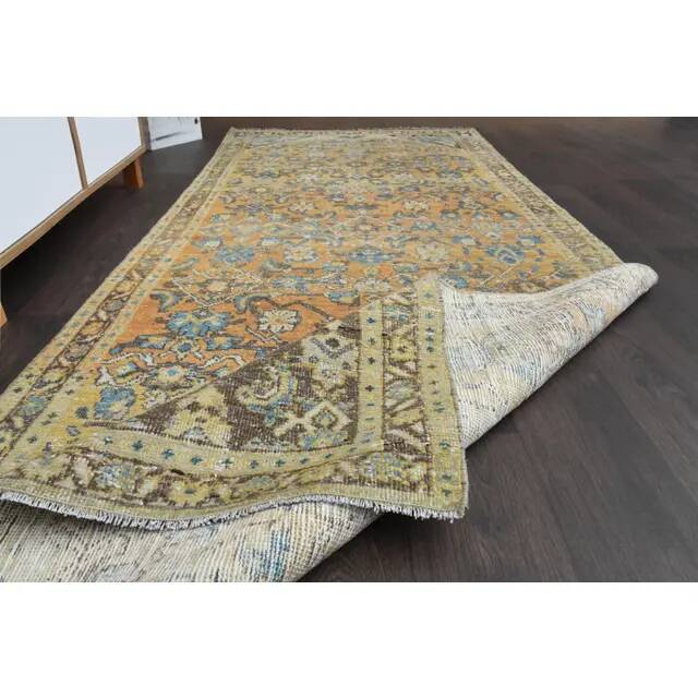 Vintage Turkish Hand-Knotted Wool Cotton Orange Runner Rug 110x270