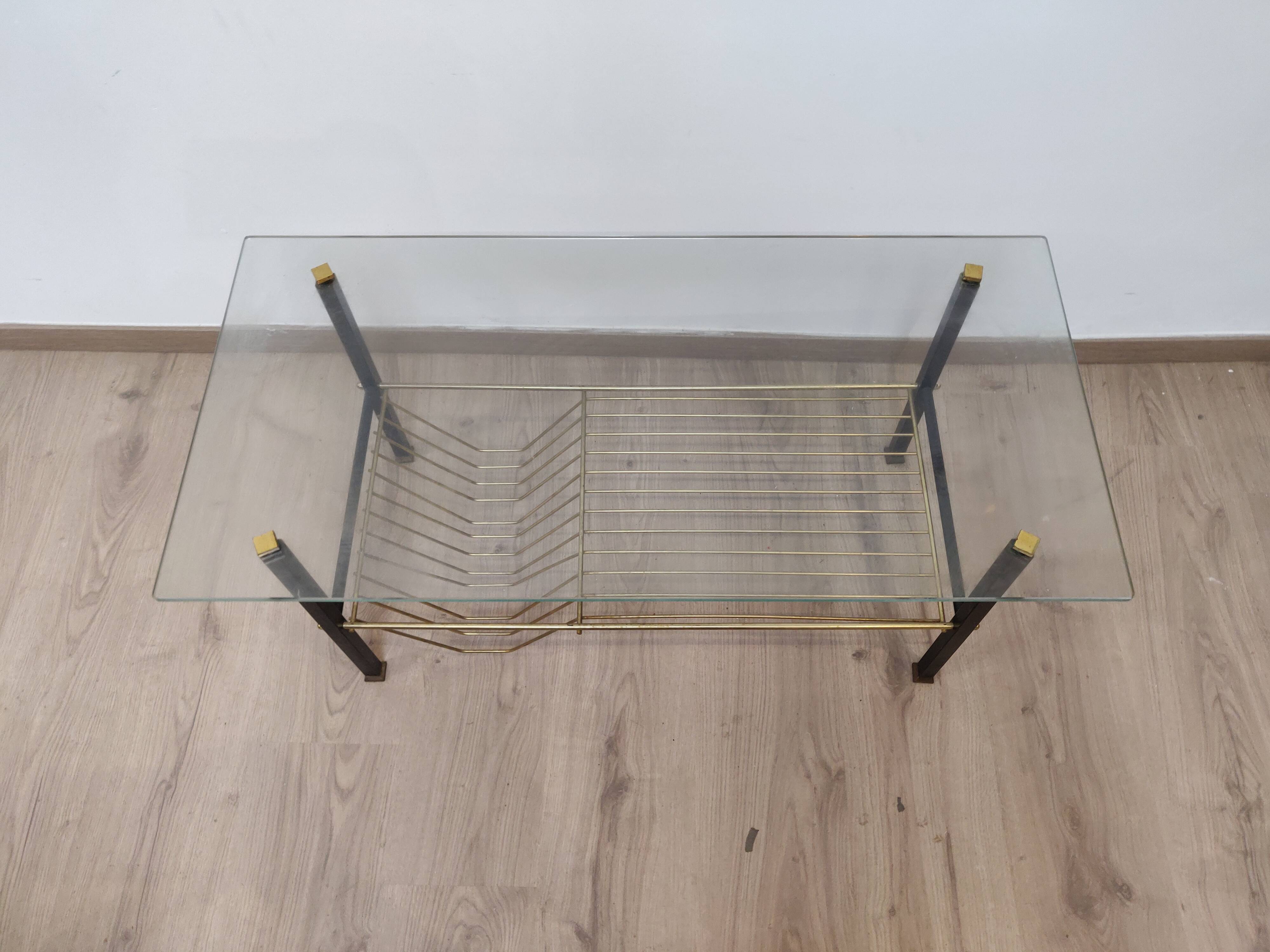 Coffee table brass glass vintage 50s