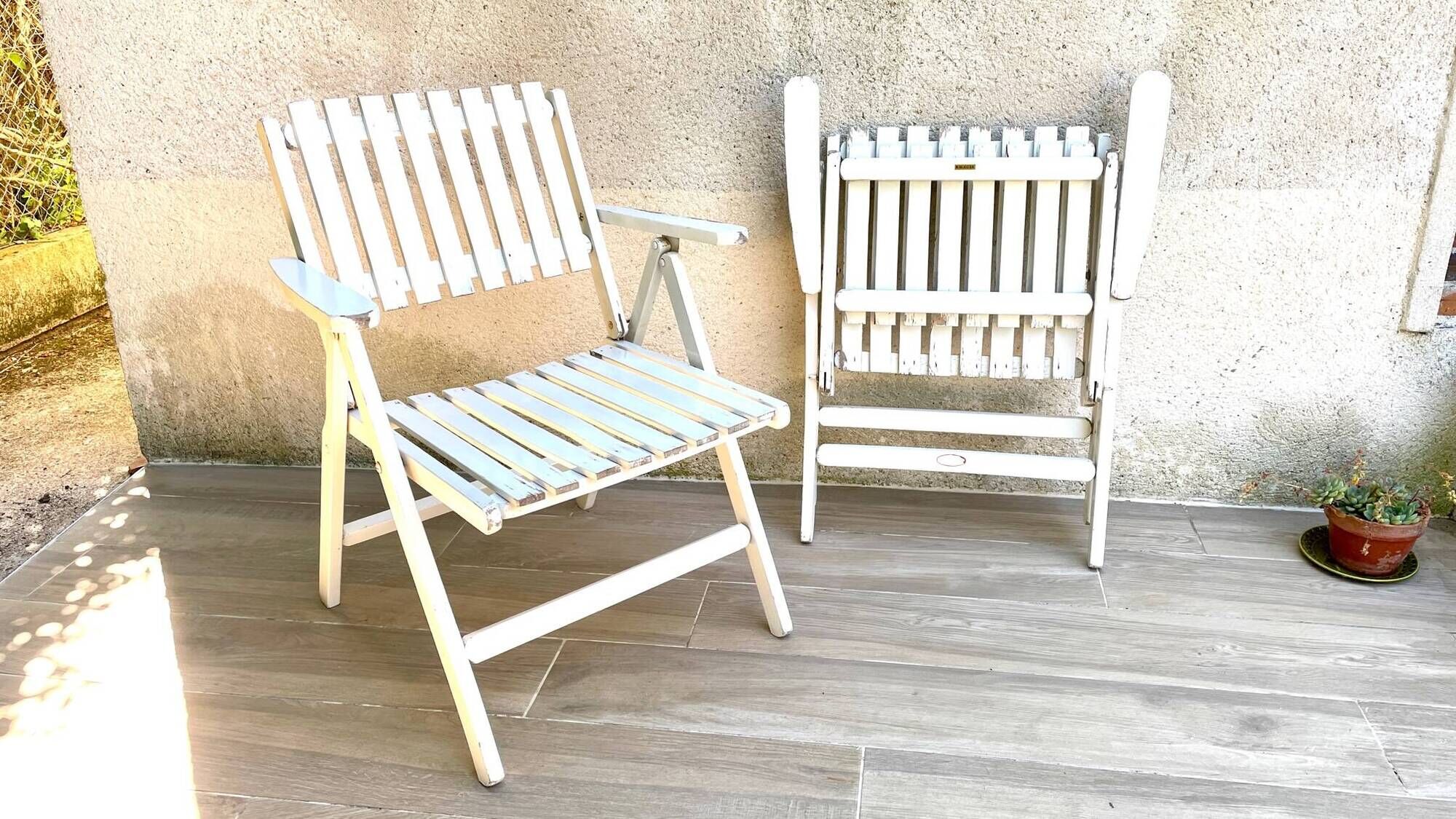 Pair of vintage wooden garden armchairs by r.gleizes