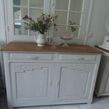 Art Deco sideboard patinated pearl gray, oak top.