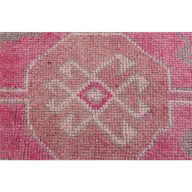 Vintage Turkish Oushak Handmade Wool Cotton Pink Runner Rug 86x306