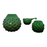 Italian Green Bubble Glass Vases & Bowl by Empoli, Set of 3, 1960s