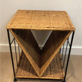 End of sofa in rattan and black lacquered metal