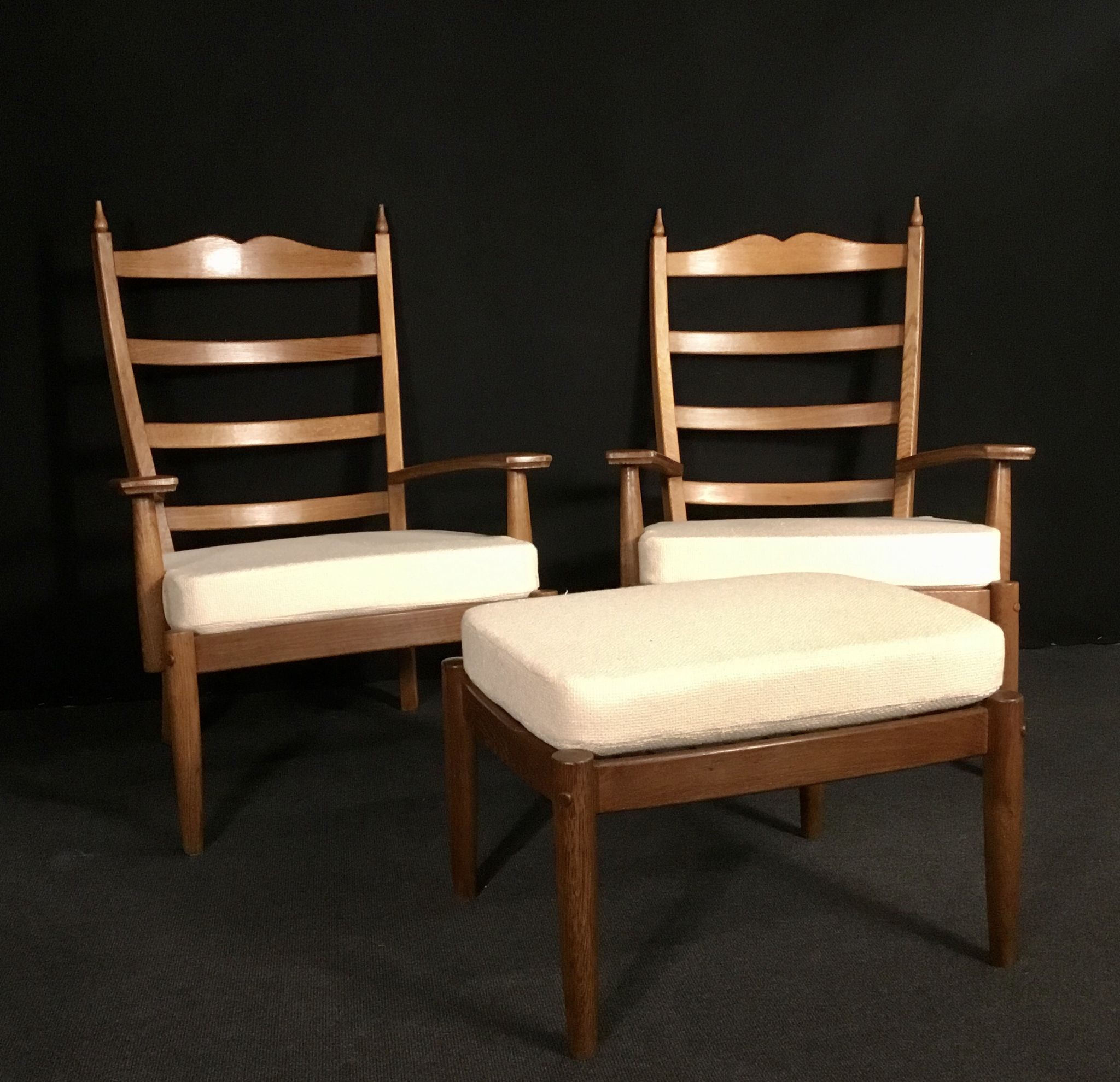 Pair of armchairs and foot rest 20th century