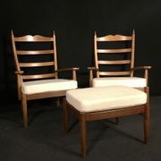 Pair of armchairs and foot rest 20th century