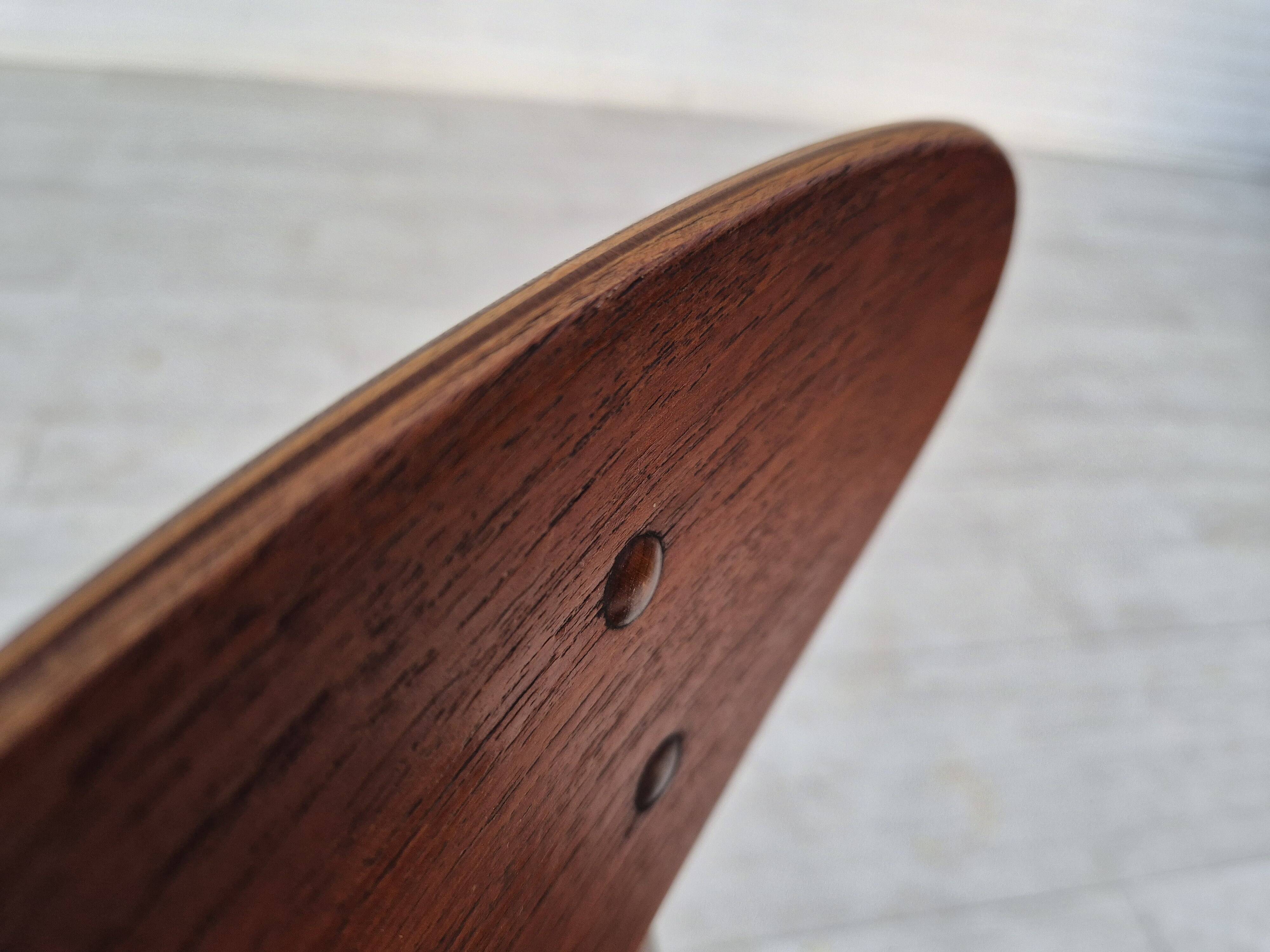 1960s, set of 4 Danish dining chairs by Farstrup, bent teak wood, reupholstered.