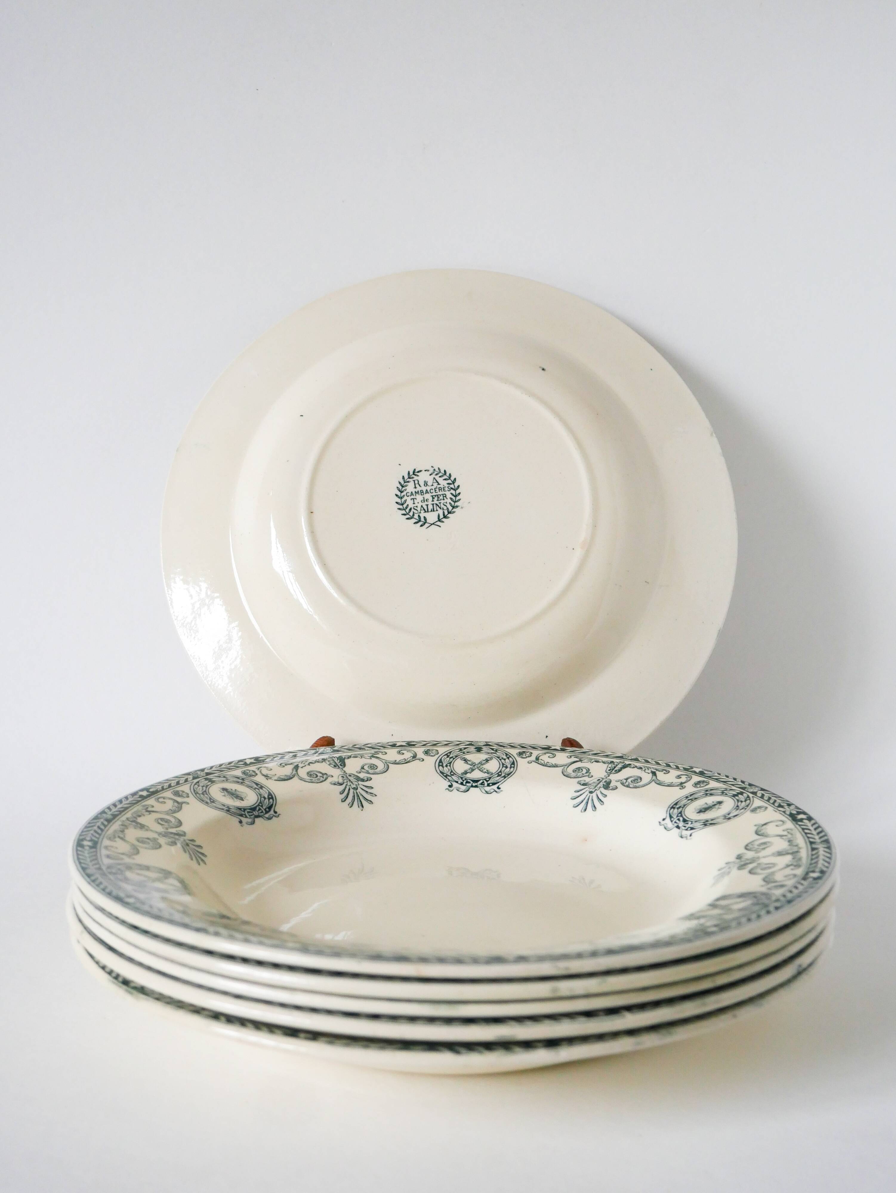 Set of 6 deep plates in Terre de Fer, Salins model "Cambacéres" 19th century