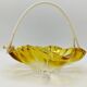 Vintage amber glass pocket basket with scoubidou handle – 1960s