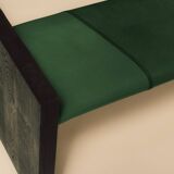 Maërl bench, sepia model, ebonized chestnut and green leather