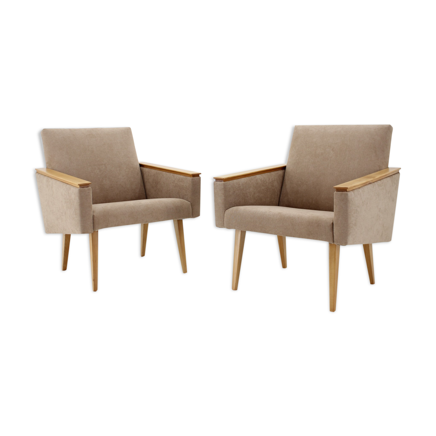 Pair of minimalist mid-century armchairs, czechoslovakia