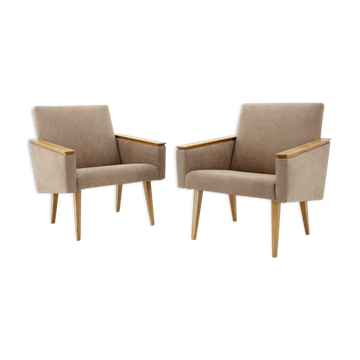 Pair of minimalist mid-century armchairs, czechoslovakia