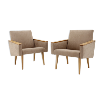 Pair of minimalist mid-century armchairs, czechoslovakia