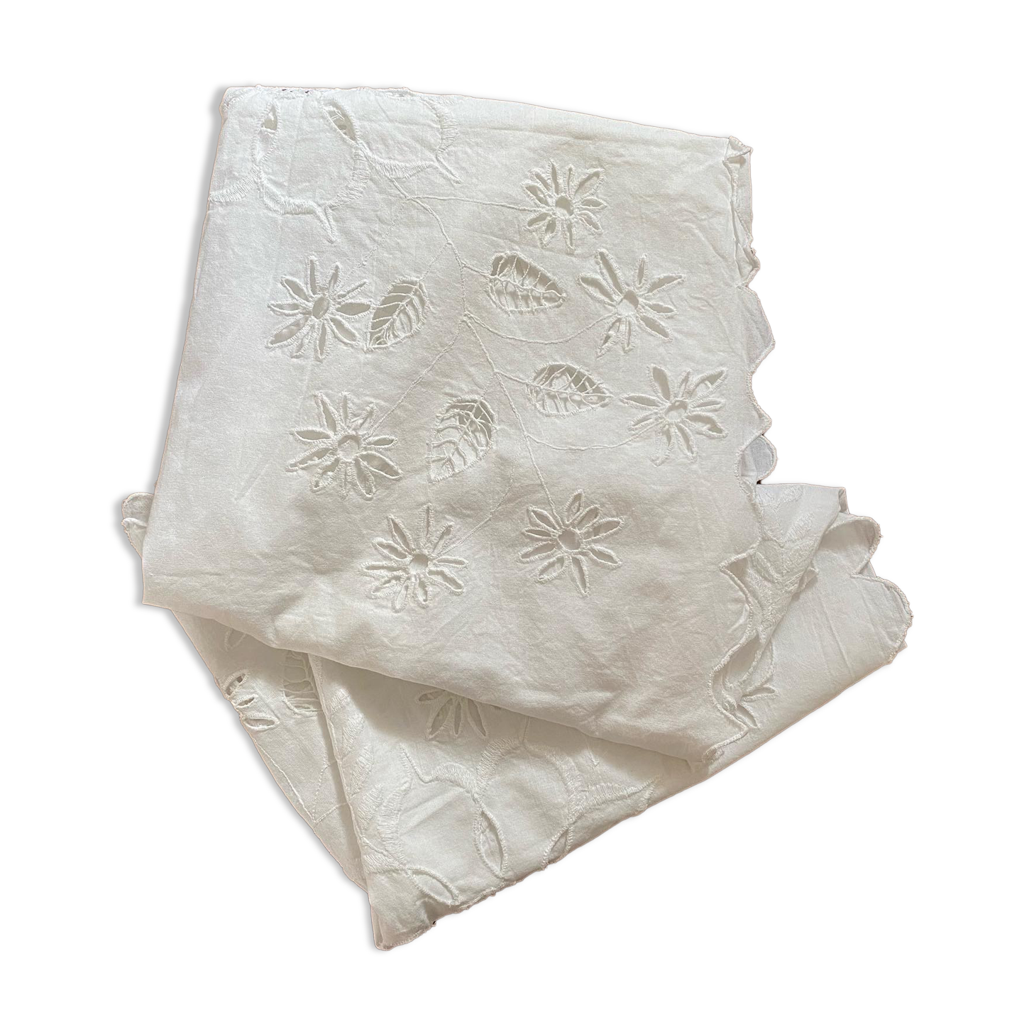 Nappe à thé coton blanc brodé