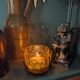 Small vase or amber bubbled glass tealight holder