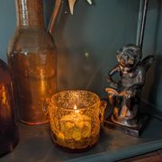 Small vase or amber bubbled glass tealight holder