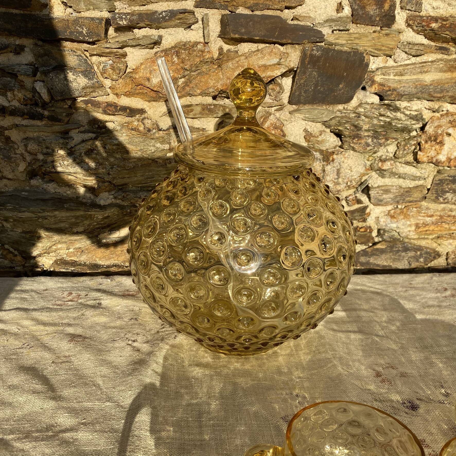 Vintage punch service in amber glass, Empoli style, 1960s-70s.