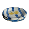 3 large Italian plates with blue stripes and lemons pattern