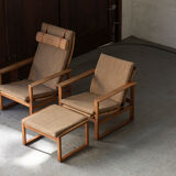 Set of 2 lounge chairs and one footrest by Borge Mogensen for Fredericia Denmark 1960’s