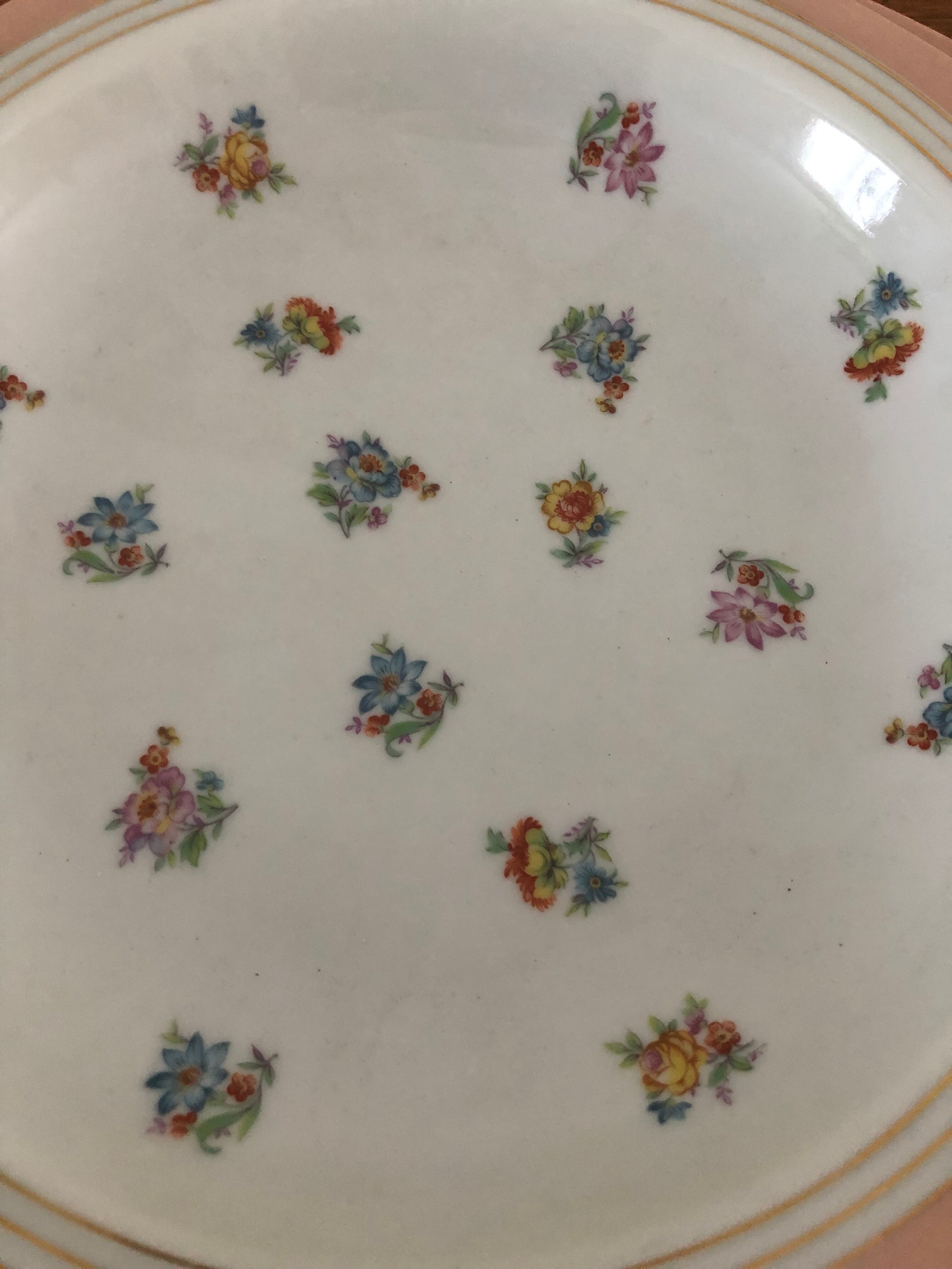 7 dishes Vintage Limoges porcelain pink and gold floral motifs