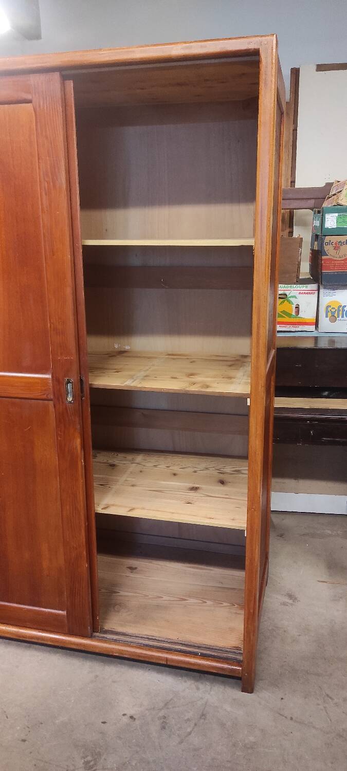 Parisian wardrobe vintags sliding doors in old pitch pine 193x115.5 cm