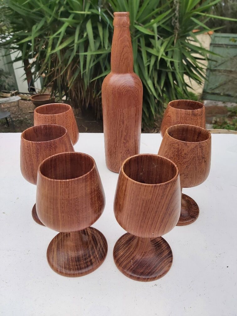 Scandinavian bottle and teak glass service