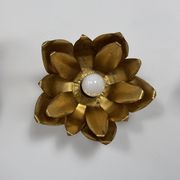 Set of 3 vintage flower wall lights, gold metal, France, 1970.