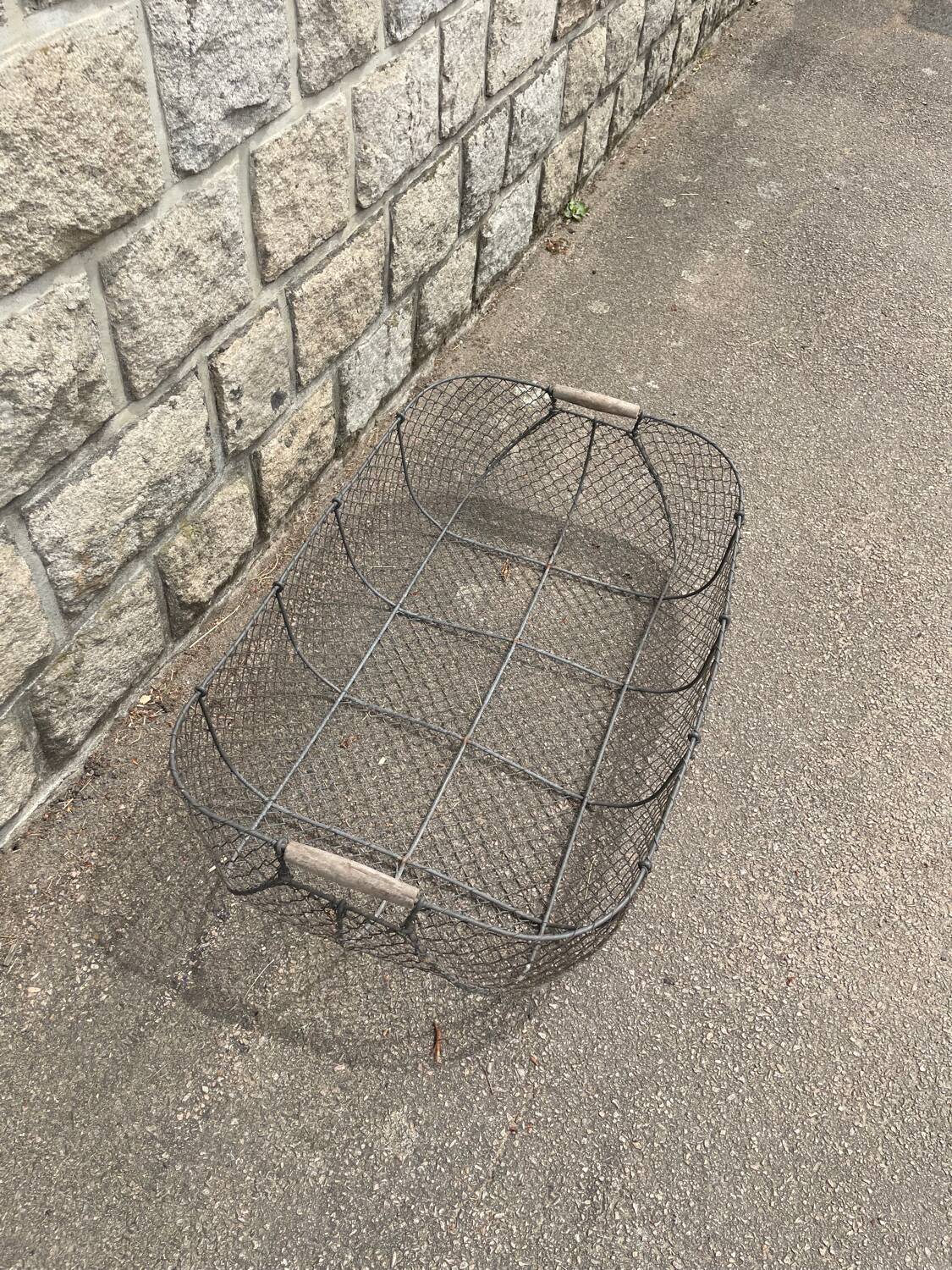 Large vintage metal mesh harvest basket