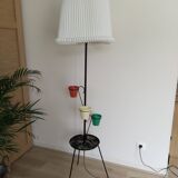 Plant holder floor lamp with shelf, black tripod