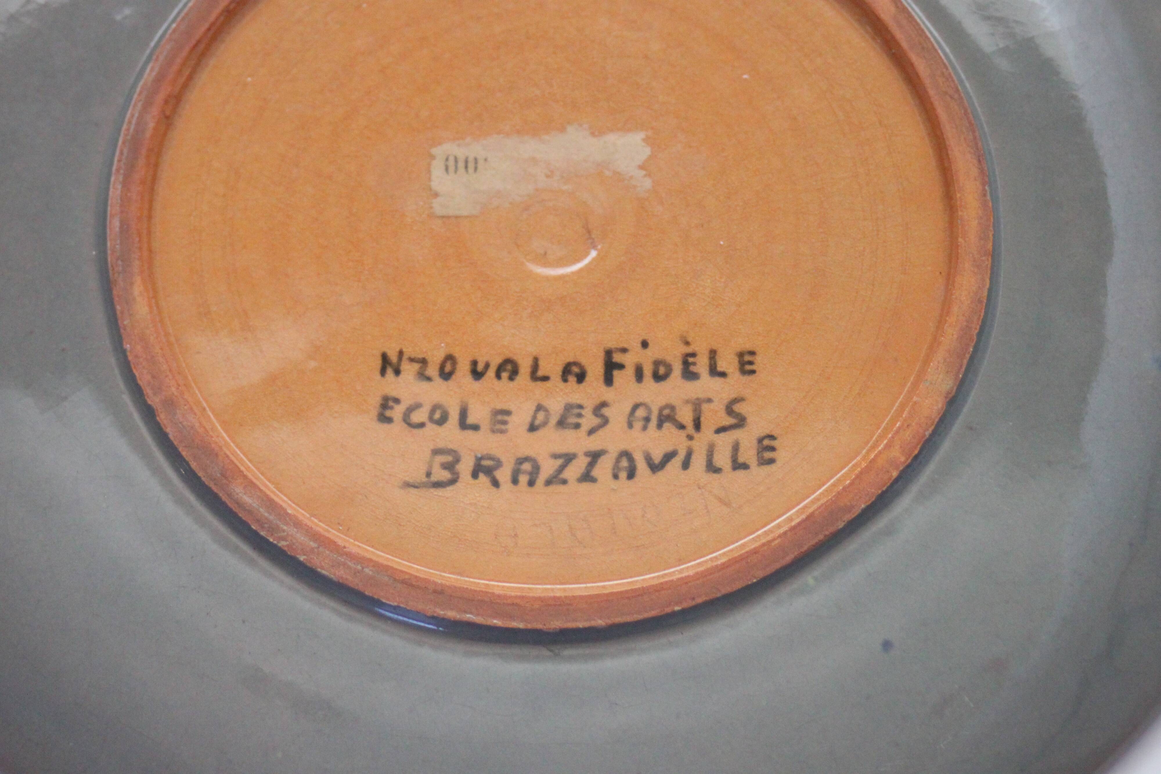 Ceramic plate by Nzouala Fidele, Ecole des arts, Brazzaville Congo 1960s