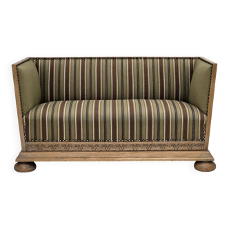 1950s, Danish 2-seater sofa, green furniture wool, oak wood.